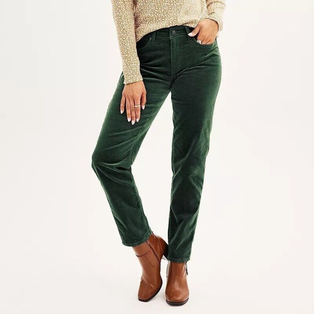 Croft Barrow Corduroy Bootcut Pants Womens 4 Green Stretch NEW